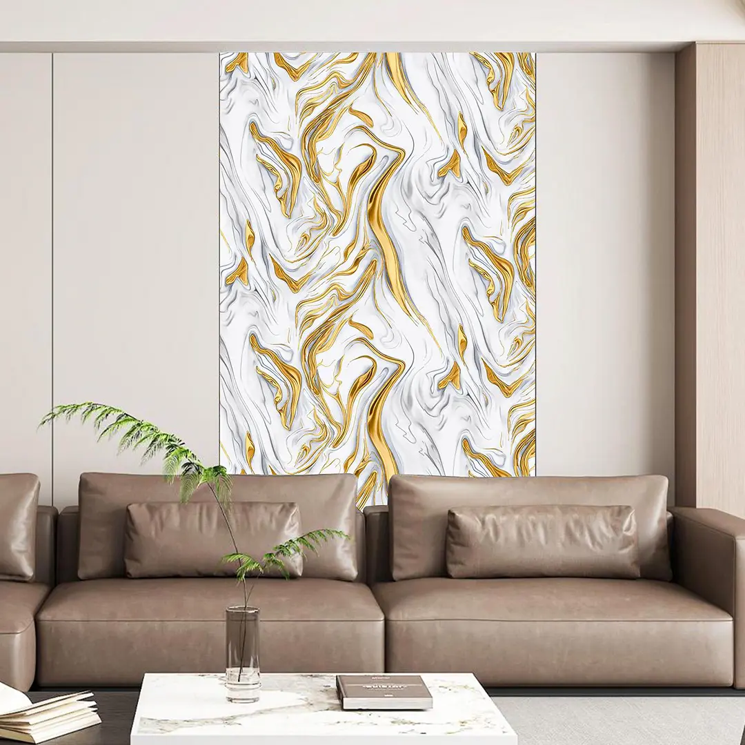 LX29 Series Light Luxury 3D Three-Dimensional Flowing Marble Pattern PVC Deep Embossed Wallpaper Vinyl Gold Background Wall