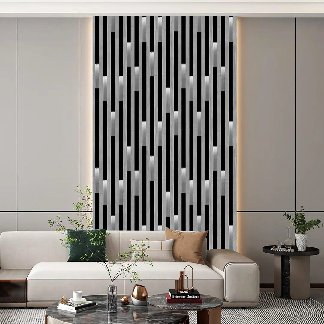 LX31 Series Light Luxury 3D Luminous Grid Striped PVC Vinyl Wallpaper for Entryway Hotel Lobby KTV Bar Background Wall