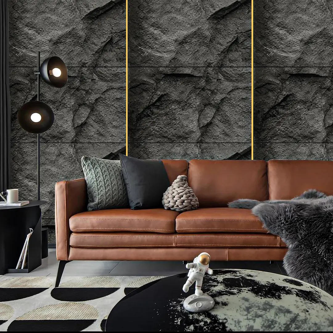 LX16 Industrial Style 3D Stone Texture PVC Fire Retardant Wallpaper Vinyl Dark Black Background Wall for Hotel Lobby