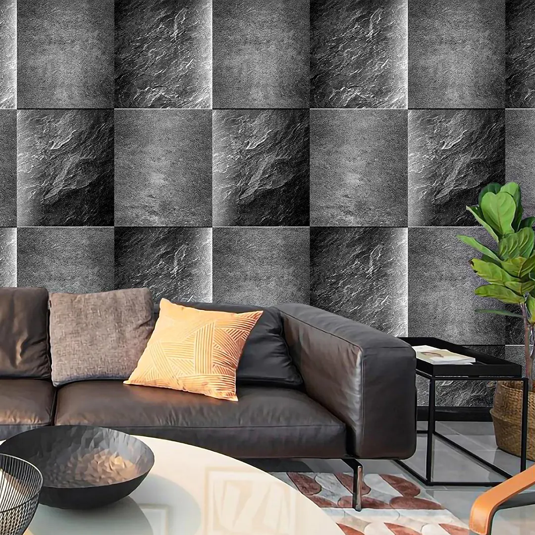 LX17 Series Industrial Style 3D Faux Stone Pattern Square PVC Waterproof Wallpaper for Living Room Sofa Bedside Background Wall Dark Gray Gradient