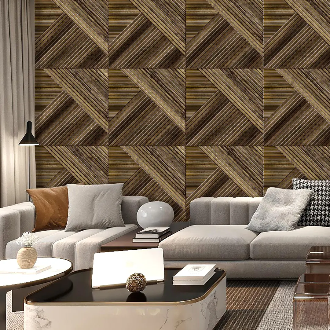 LX22 Series Geometric Wood Grain Parquet Background Wall Living Room TV Sofa 3D PVC Waterproof Wallpaper Office Theme Hotel