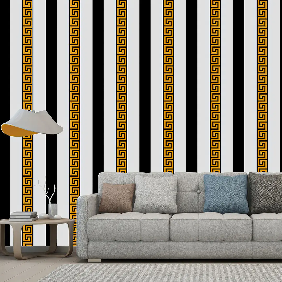 LX24 Series Minimalist Greek Key Vertical Stripe 3D PVC Waterproof Wallpaper for Room Shop Light Luxury Living Room TV Background Wall Decor