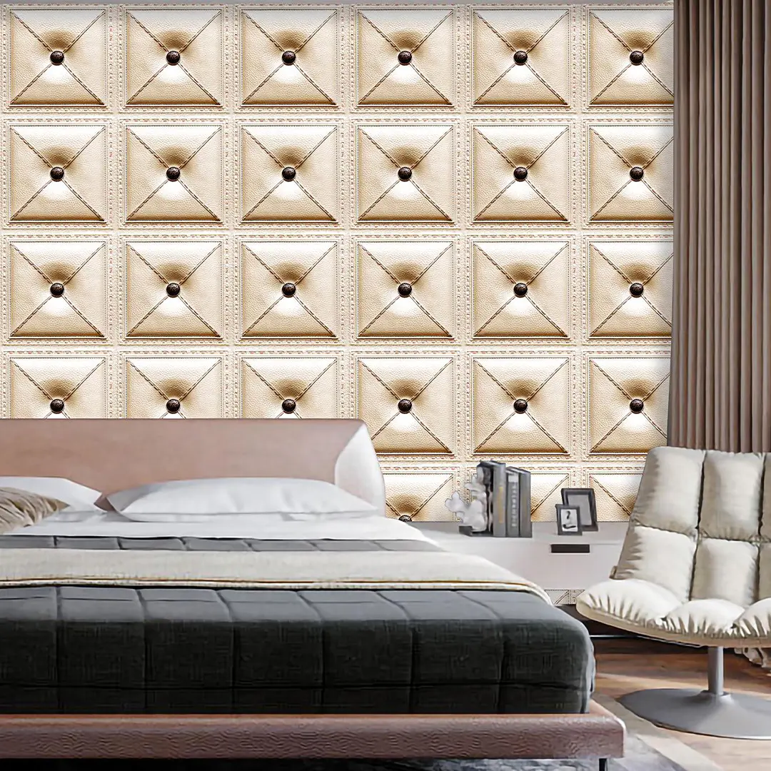 LX26 European Light Luxury 3D Tufted Leather Texture PVC Wallpaper Vinyl Soft Panel Background Wall for KTV Hotel Club