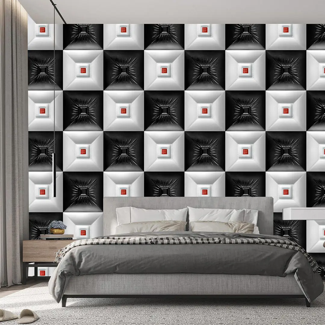 LX27 Series Modern Light Luxury 3D Geometric Square Patchwork PVC Wallpaper Diamond Soft Panel Light Luxury Living Room Bedroom Background Wall