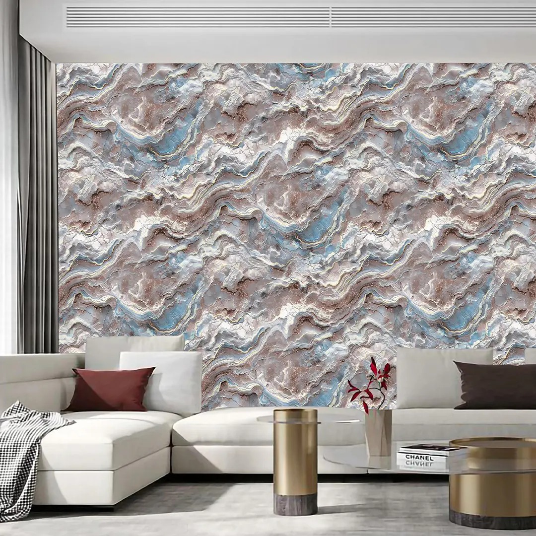 T2603 Series Abstract Faux Marble Pattern PVC Wallpaper | Light Luxury Living Room Sofa Background Wall | 0.53/1.06m Vinyl Wallpaper