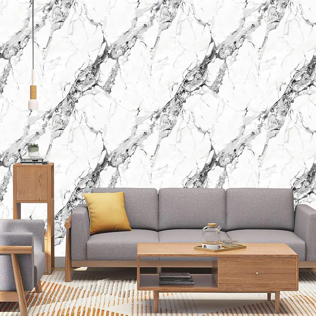 T2604 Series White Faux Marble PVC Deep Embossed Wallpaper Calacatta White Light Luxury Living Room Sofa Background Wall 0.53/1.06m