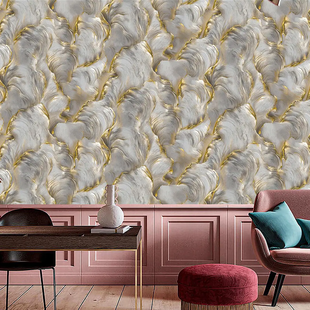 T2605 Series Dreamy Modern Light Luxury Abstract 3D Relief Feather PVC Wallpaper Vinyl Living Room Background Wall 0.53/1.06m