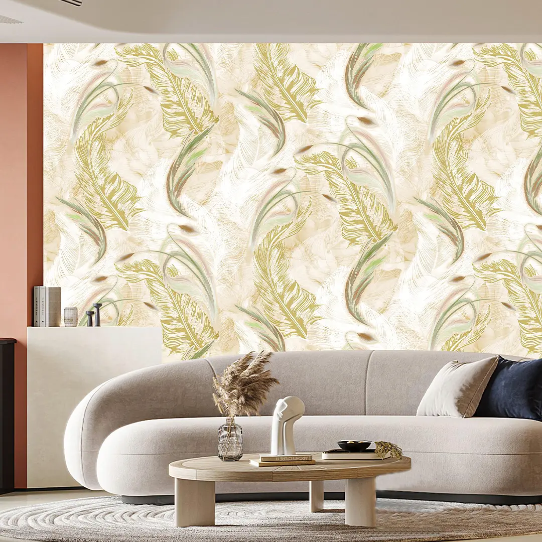 T2609 Light Luxury Feather Pattern PVC Deep Embossed Wallpaper Vinyl Living Room Bedroom Background Wall Wallpaper 0.53/1.06m