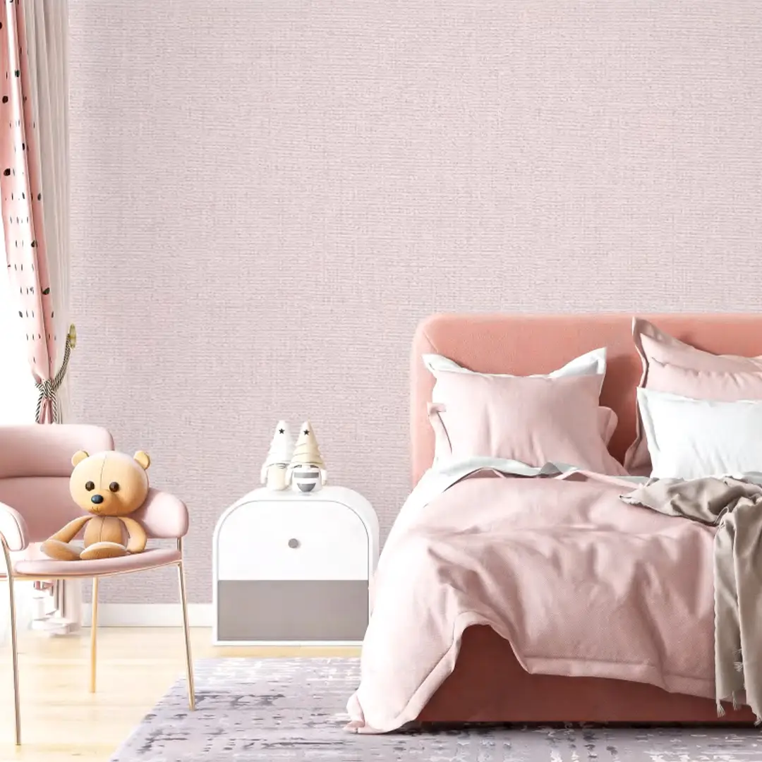 GR58 Warm Solid Color Artistic Paint Texture PVC Deep Embossed Fabric Pattern Wallpaper Pink Kids Room Waterproof Vinyl