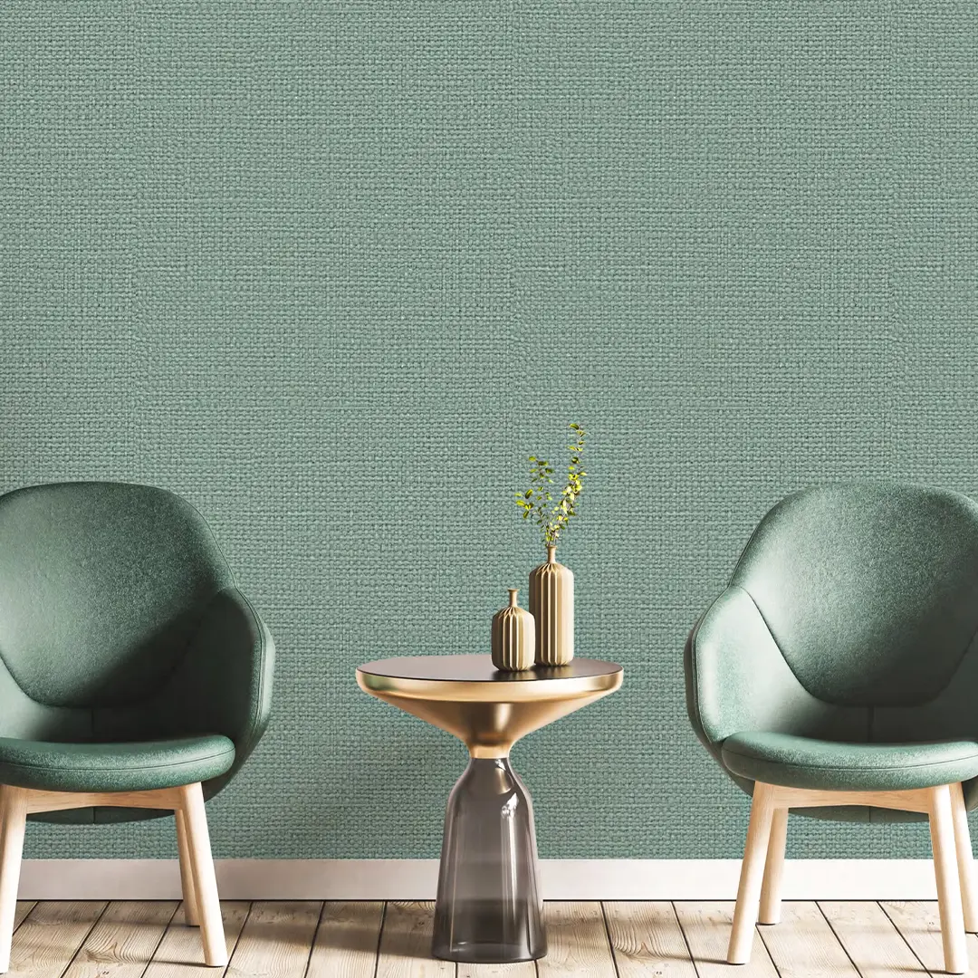 GR57 Series Particle Woven Texture 3D Deep Embossed PVC Wallpaper Minimalist Solid Color Engineering Living Room Bedroom Waterproof Green